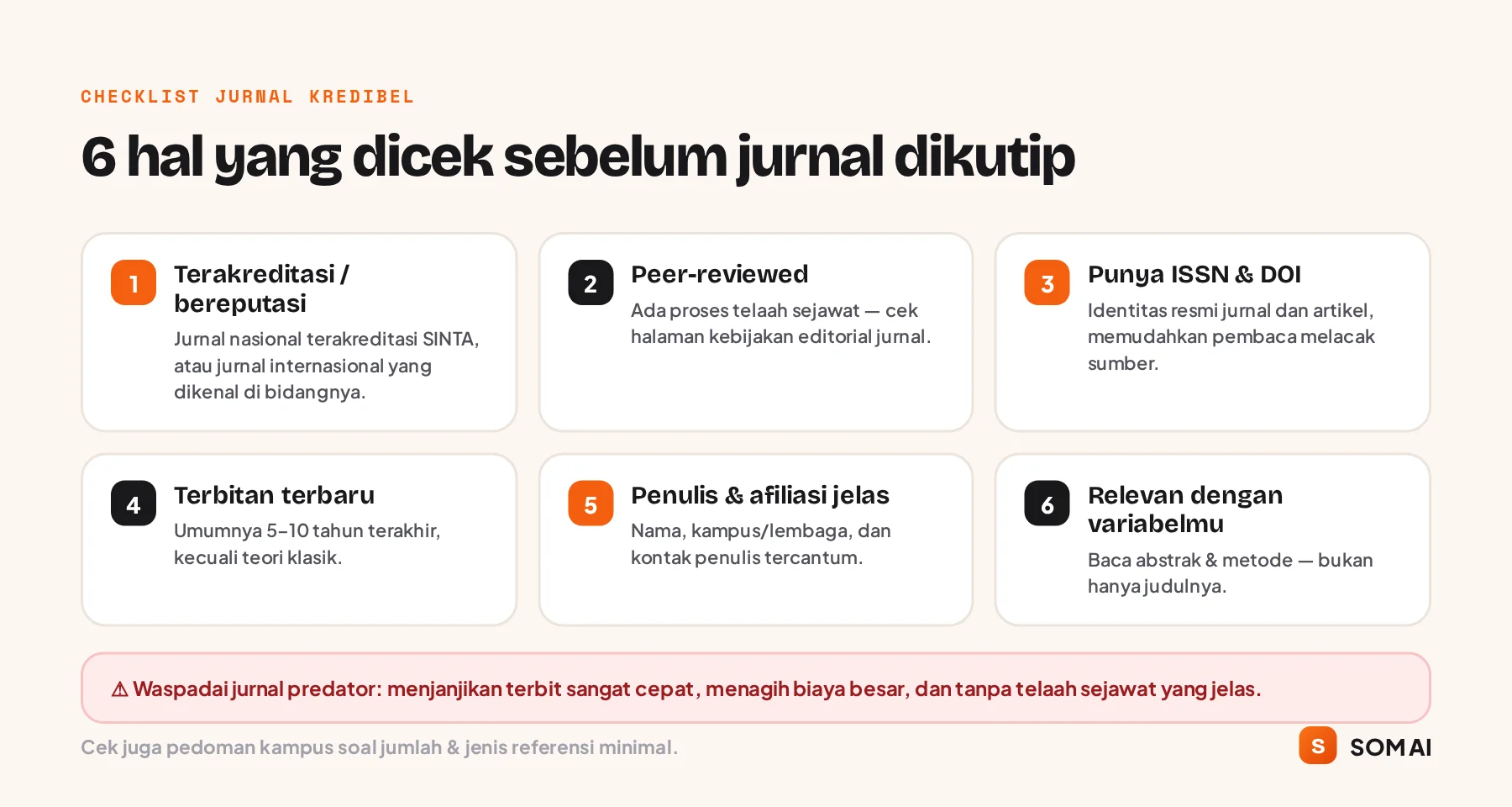 Checklist 6 ciri jurnal ilmiah kredibel sebelum dikutip di skripsi
